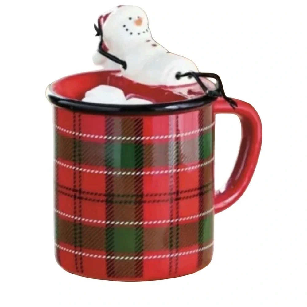 Scentsy Tart Warmer Snowman Mug Plaid‎ Red Green Christmas Fragrance Electric